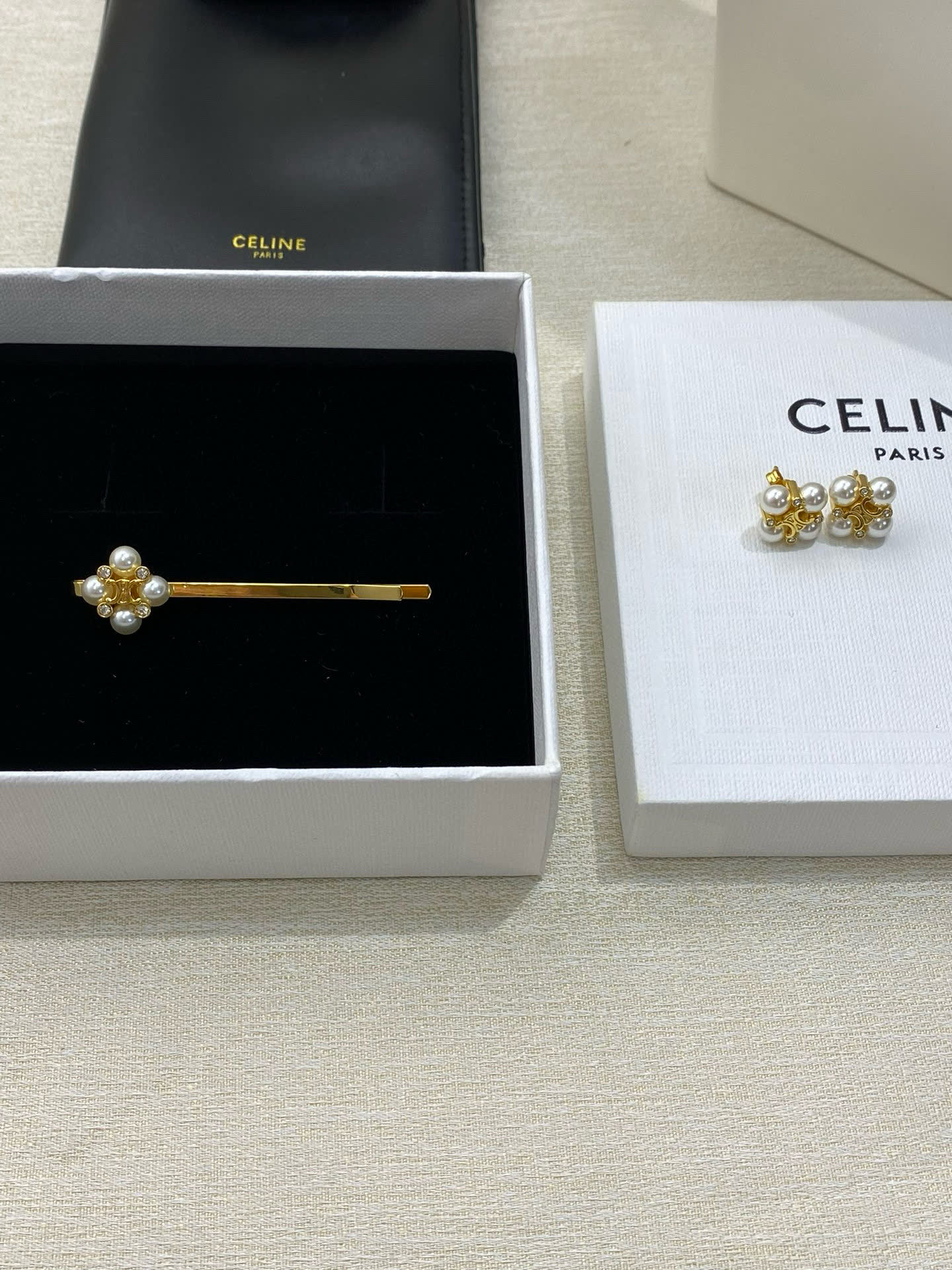 Celine Gold Pearl Hair Clip